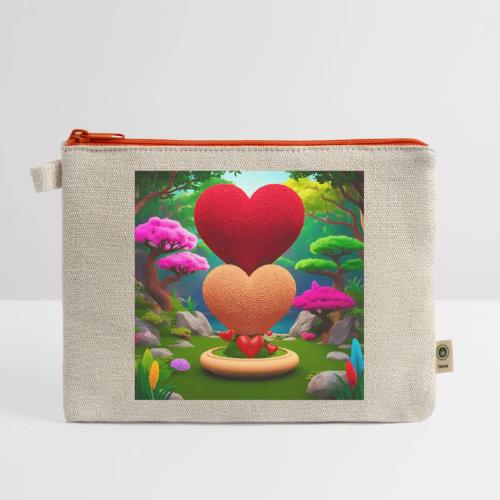 Double Heart, fantasy, nature and fantasy - Hemp Carry All Pouch