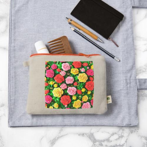 Floral print, colors in rose flowers, nature - Hemp Carry All Pouch