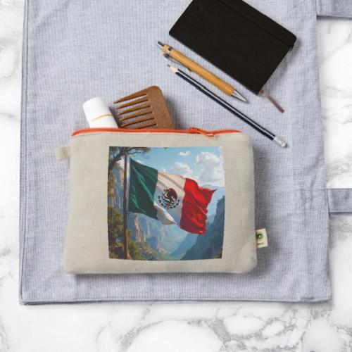 Mexican Flag in Mountain Nature Landscape - Hemp Carry All Pouch