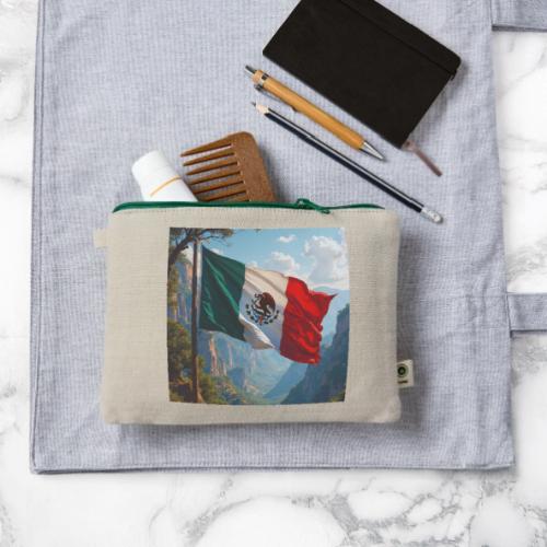 Mexican Flag in Mountain Nature Landscape - Hemp Carry All Pouch