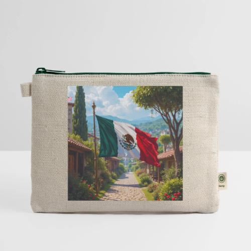 Mexican flag surrounded by nature and magic town - Hemp Carry All Pouch