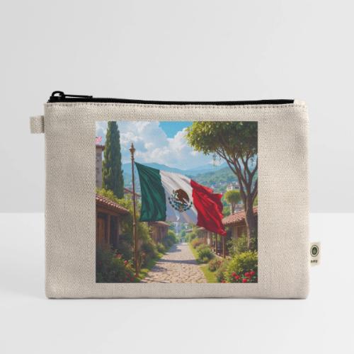 Mexican flag surrounded by nature and magic town - Hemp Carry All Pouch