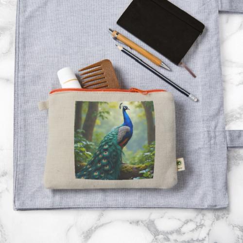 Majestic Peacock in Enchanted Forest - Hemp Carry All Pouch