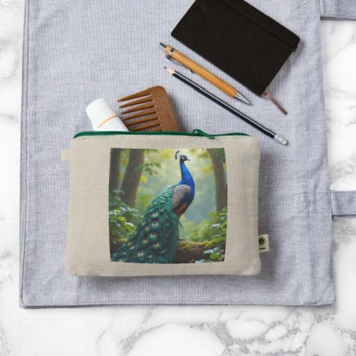 Majestic Peacock in Enchanted Forest - Hemp Carry All Pouch