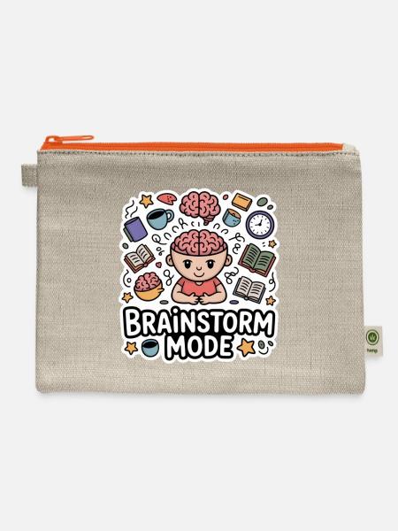 Brainstorm Mode Cartoon- Overthinking Design - Hemp Carry All Pouch - natural/orange