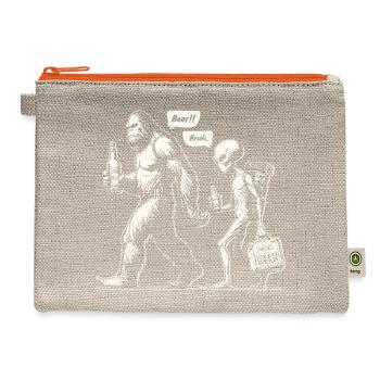 Cryptid Nightcap: Bigfoot & Alien Bond - Hemp Carry All Pouch - natural/orange - Front