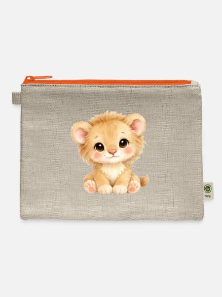 Whiskered Lion Cub Watercolor Charm - Hemp Carry All Pouch - natural/orange