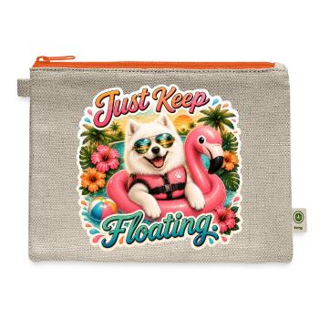 Just Keep Floating – Funny Summer Samoyed Float - Hemp Carry All Pouch - natural/orange - Front