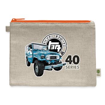 BLUE TOYOTA FJ40 WITH RETRO LOGO - Hemp Carry All Pouch - natural/orange - Front