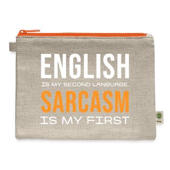 Sarcasm First, English Second Tee - Hemp Carry All Pouch - natural/orange - Front