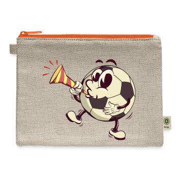 soccer ball cartoon blowing party trumpet - Hemp Carry All Pouch - natural/orange - Front