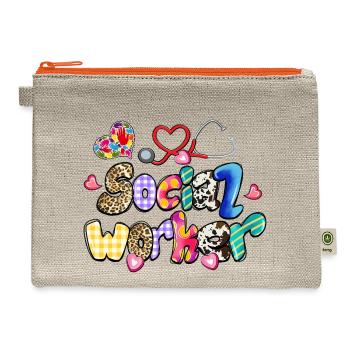 Social Worker Leopard Funny Social Worker Gifts - Hemp Carry All Pouch - natural/orange - Front