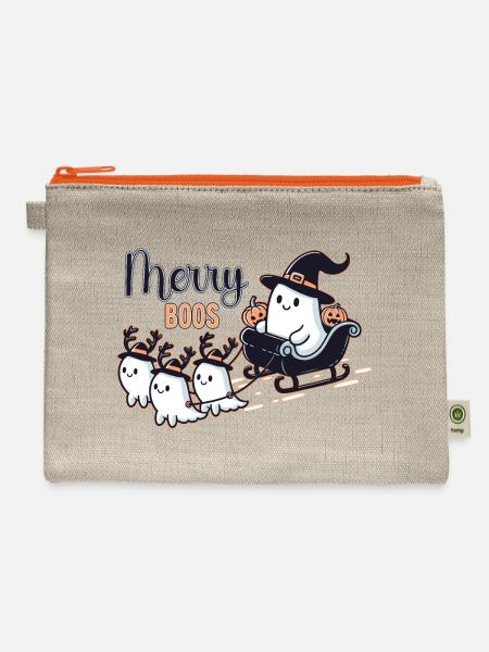 Cute Ghosts Merry Boos Christmas - Hemp Carry All Pouch - natural/orange