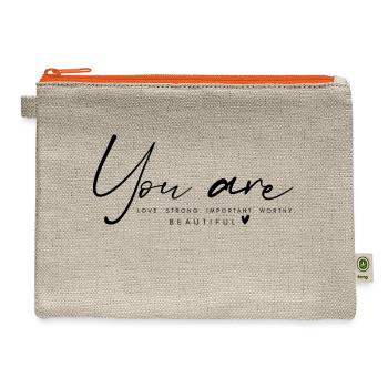You Are Beautiful | Embrace Your Strength - Hemp Carry All Pouch - natural/orange - Front