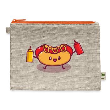 Cut Hot Dog Holding Mustard And Sauce - Hemp Carry All Pouch - natural/orange - Front