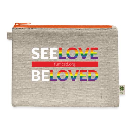 See Love, Be Loved at FUMCSD (white letters) - Hemp Carry All Pouch
