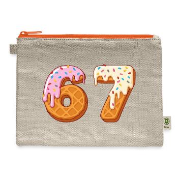 67 Sixty Seven Number 67 Waffle Six Seven Meme - Hemp Carry All Pouch - natural/orange - Front