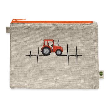 Funny Farmer Tractor Ecg Heartbeat Pulse Gift - Hemp Carry All Pouch - natural/orange - Front