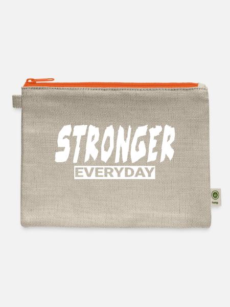 Stronger Everyday Funny Gym Gift - Hemp Carry All Pouch - natural/orange