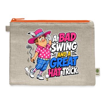 Golfer Bad Swing Great Hat Trick Funny Design 4 U - Hemp Carry All Pouch - natural/orange - Front