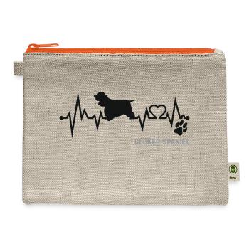 Cocker Spaniel Heartbeat Pulse ECG Pet Dog Lover - Hemp Carry All Pouch - natural/orange - Front
