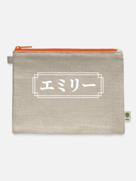Emily Name In Japanese - Hemp Carry All Pouch - natural/orange