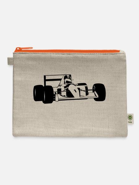 Race Car Silhouette Black And White - Hemp Carry All Pouch - natural/orange