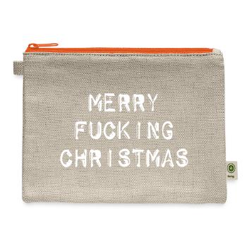 MERRY FUCKING CHRISTMAS funny cursing holidays bah - Hemp Carry All Pouch - natural/orange - Front