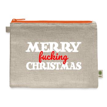 Merry fucking Christmas funny fuck xmas bah humbug - Hemp Carry All Pouch - natural/orange - Front