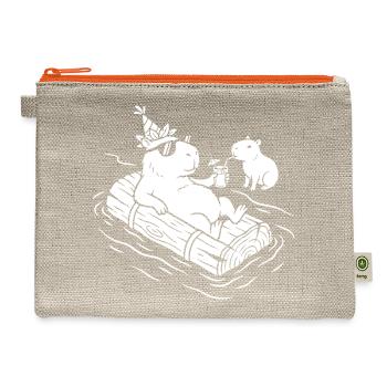Chill Capybara Pool Float Illustration - Hemp Carry All Pouch - natural/orange - Front