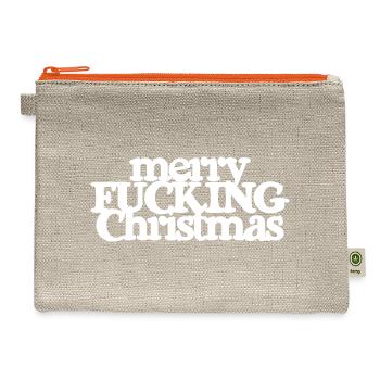 MERRY FUCKING CHRISTMAS funny cursing holidays bah - Hemp Carry All Pouch - natural/orange - Front