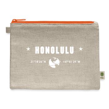Honolulu Hawaii Coordinates Planet Earth White - Hemp Carry All Pouch - natural/orange - Front