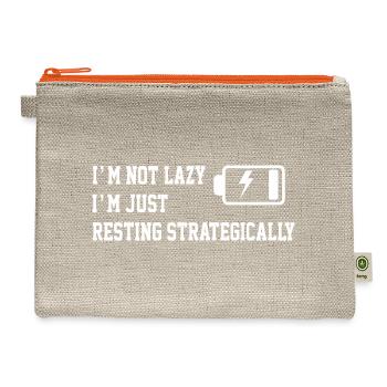 I'm Not Lazy I'm Just Resting Strategically Funny  - Hemp Carry All Pouch - natural/orange - Front