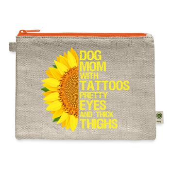 Sunflower Dog Mom Tattooed Vibes Tshirt Gift Shirt - Hemp Carry All Pouch - natural/orange - Front