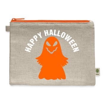 Orange Ghost Halloween Design Tshirt - Hemp Carry All Pouch - natural/orange - Front
