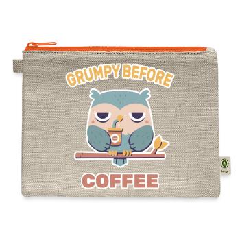 Grouchy Owl Grumpy Before Coffee Funny - Hemp Carry All Pouch - natural/orange - Front