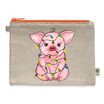 Cute Pig Christmas Lights - Hemp Carry All Pouch - natural/orange - Front
