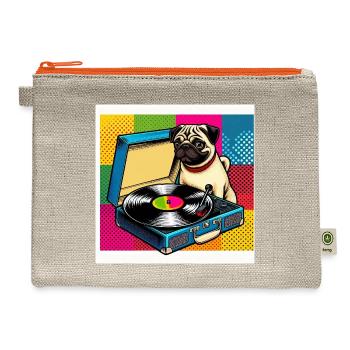 Pop Pug DJ Vinyl Art - Hemp Carry All Pouch - natural/orange - Front