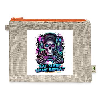 Eat Sleep Game Repeat Gamer Skull Esports Streetwe - Hemp Carry All Pouch - natural/orange - Front
