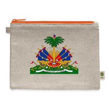 National Coat Of Arms Of Haiti - Hemp Carry All Pouch - natural/orange - Front