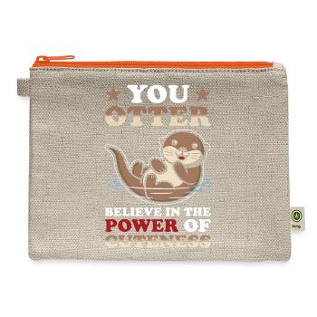 Otter Lover Pun Funny - Hemp Carry All Pouch - natural/orange - Front
