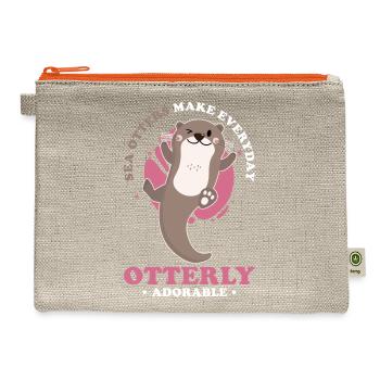 Sea Otter Lover Pun Funny - Hemp Carry All Pouch - natural/orange - Front