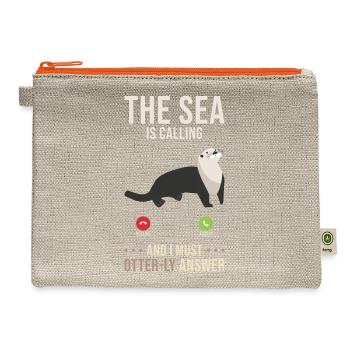 Sea Otter Lover Pun Funny - Hemp Carry All Pouch - natural/orange - Front