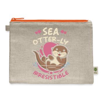 Sea Otter Lover Pun Funny - Hemp Carry All Pouch - natural/orange - Front