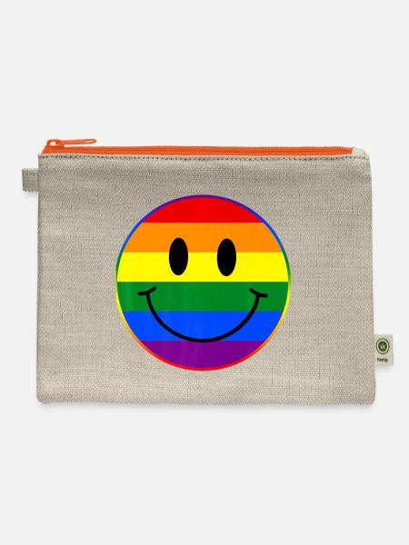 Smile Face Rainbow - Hemp Carry All Pouch - natural/orange
