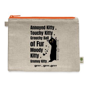 Annoyed Kitty,touchy and moody kitty ,grouchy ball - Hemp Carry All Pouch - natural/orange - Front