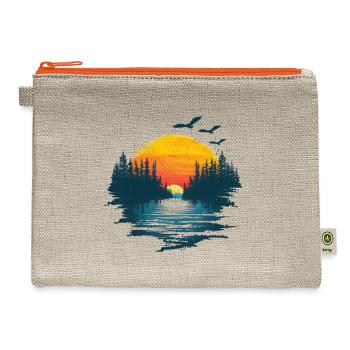 Sunset Silhouette With Pine Trees - Hemp Carry All Pouch - natural/orange - Front