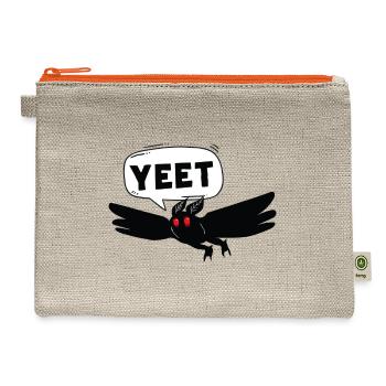 Mothman Says 'Yeet' Funny Cute Cryptid - Hemp Carry All Pouch - natural/orange - Front