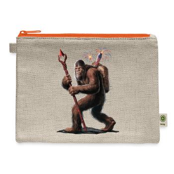 Bigfoot Fireworks 4th of July Usa Flag Sasquatch - Hemp Carry All Pouch - natural/orange - Front