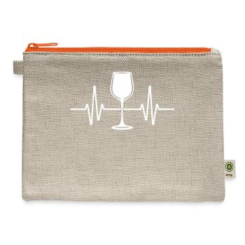 Heartbeat Wine Glass ECG Line Art - Hemp Carry All Pouch - natural/orange - Front